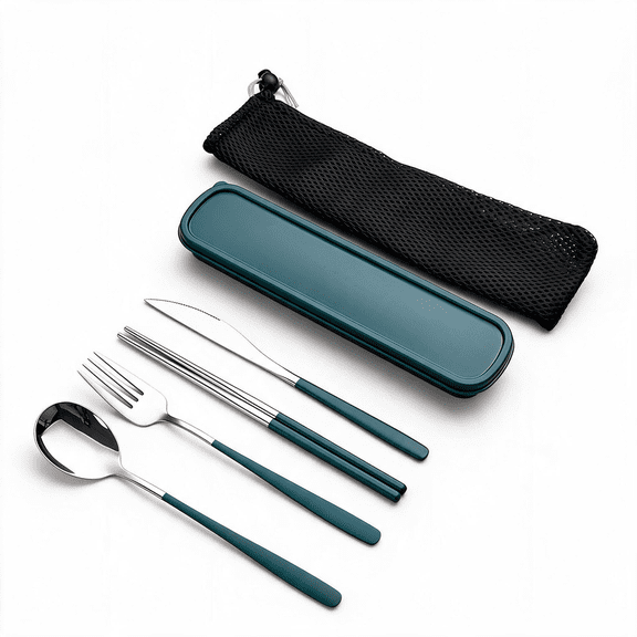 Portable Silverware Set with Case, SUS 304 Stainless Steel Travel Utensils, Includes Knife Fork Spoon Chopsticks for Lunch Camping, Sliver