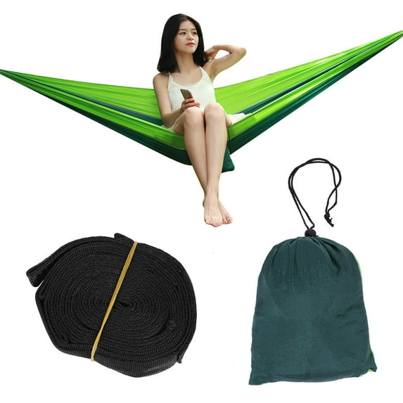 Portable Single Camping Hammock Travel Bed with Tree Straps - Light & Dark Green
