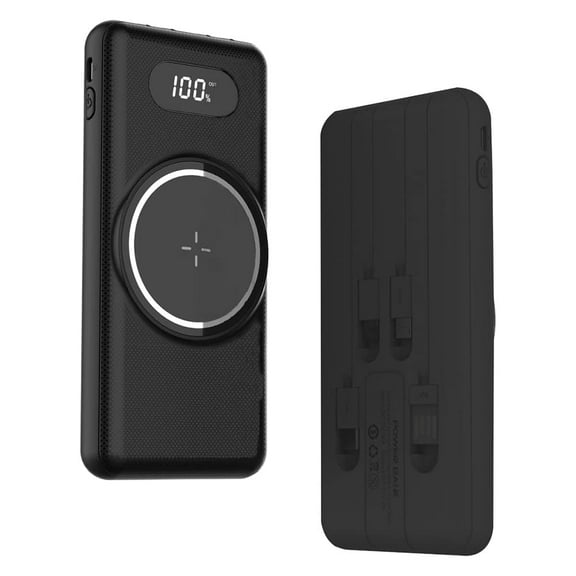 Portable Slim Power Bank Compatible with Xiaomi Redmi Note 12/ Pro/ Plus/ Speed/ Discovery/ China includes Digital Display Screen, 3 Cables Included! (Black)