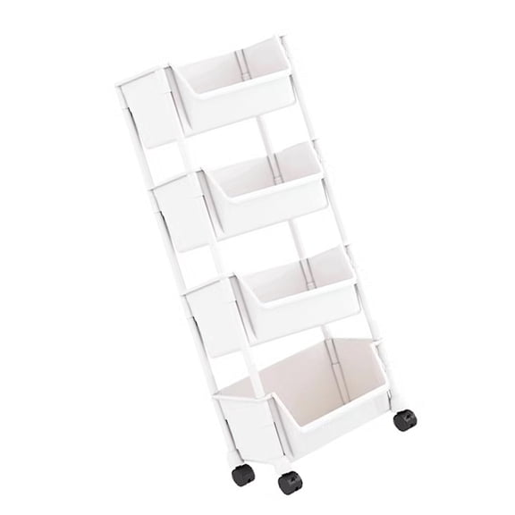 Portable Slimline Bookcase Movable Shelf Portable Narrow Storage Shelf with Braking Casters and Hooks for Tight Spaces