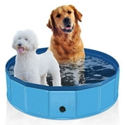 Portable Slip-Resistant Kiddie Pool, Collapsible PVC Dog Bathing Tub, Outdoor Foldable Swimming Pool for Large Small Pets Dogs Cats and Kids (63 x 12 inch, Blue)