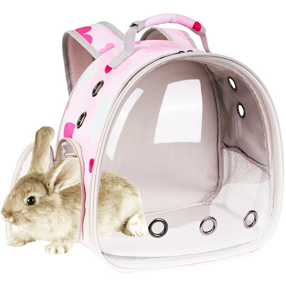 Portable Small Animal Backpack with Pink Flower Printing, Space Capsule Bubble Pet Carrier Cage Travel for Guinea Pig, Rabbit, Hamster, Bird, Bearded Dragon, Sugar Glider, Squirrel, Tortoise, Lizard