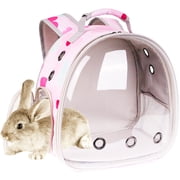 Portable Small Animal Backpack with Pink Flower Printing, Space Capsule Bubble Pet Carrier Cage Travel for Guinea Pig, Rabbit, Hamster, Bird, Bearded Dragon, Sugar Glider, Squirrel, Tortoise, Lizard