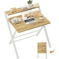 thumbnail image 1 of Portable Small Desk No Assembly, 2-Tier Compact Computer Desk with Shelf, Space Saving Foldable Table for Home Office, Bedroom or Apartment, Portable Collapsible Sturdy Laptop Desk, Oak, 1 of 5