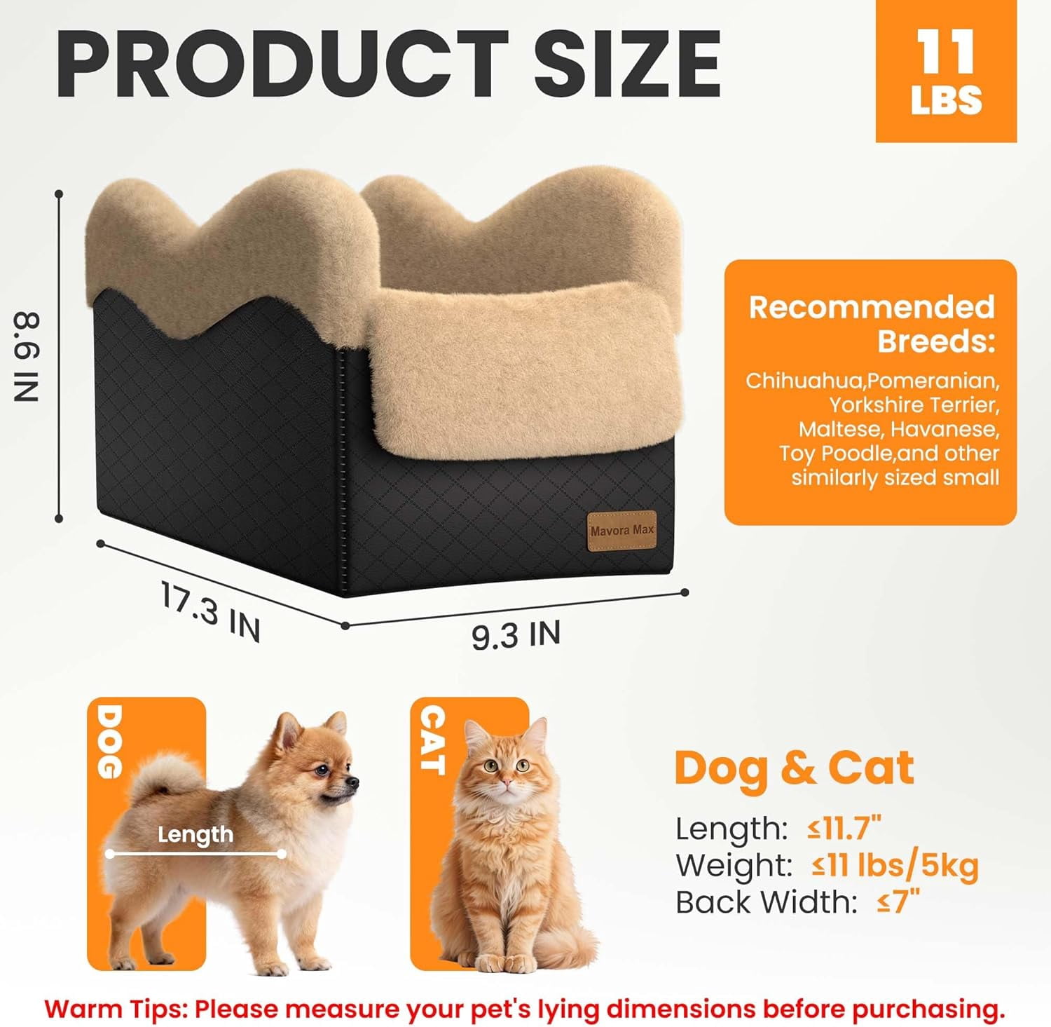 Portable Small Dog Car  for Center Console with Safety Tether, Luxury Faux Fur Pet Booster for SUV Truck