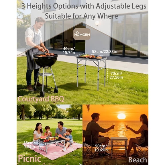 Portable Small Folding Table-Ease of Assembly-3 Heights Adjustable 30/20/10 Inch-23'' L x 16'' W Desktop Size-Stable Camp Table Foldable-Durable Load-Bearing Up to 66lbs-for RV/Camping/Picnic