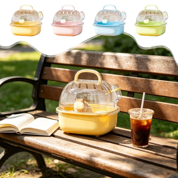 Portable Small Pet Carrier Travel Backpack for Hamsters and Birds, Clear Acrylic Cage with Water Bottle, Ventilated Escape Proof Box for Small Animals