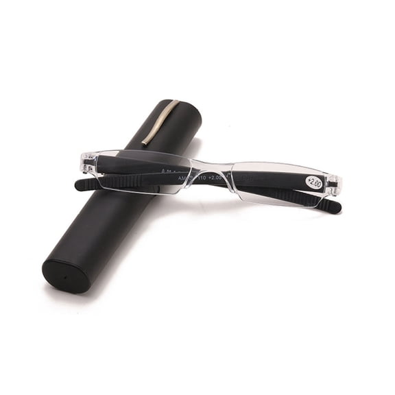 Portable Small Rectangle Black Reading Glasses 4.00 With Pen Holder for Women and Men, Plastic Light Weight Readers +4.00