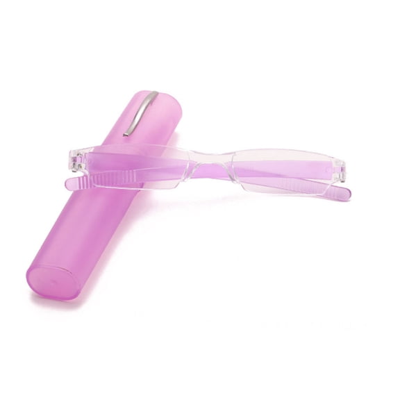 Portable Small Rectangle Purple Clear Reading Glasses 1.50 With Pen Holder for Women and Men, Plastic Light Weight Readers +1.50
