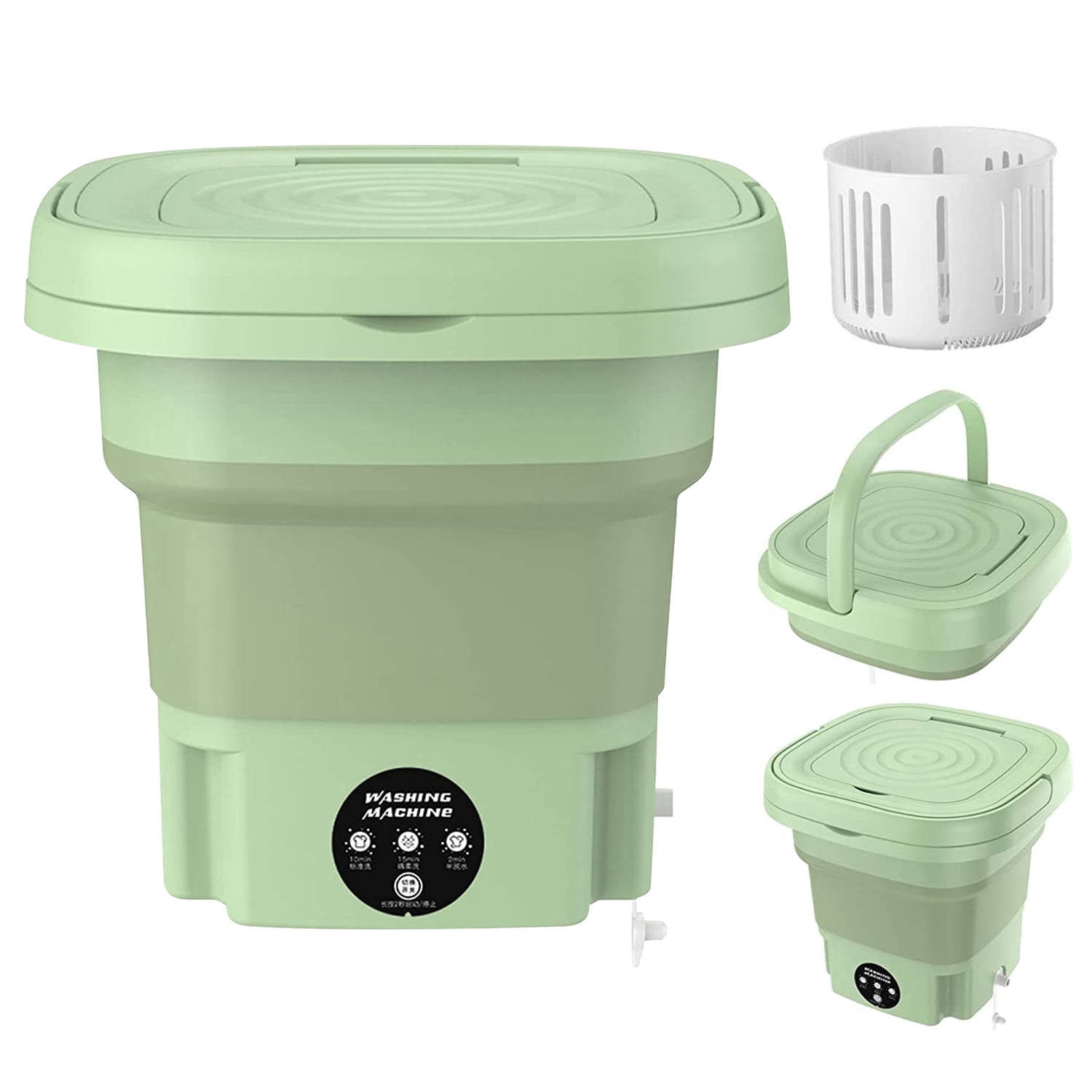 Portable Small Washing Machine, Teqhome 8L Capacity Foldable Mini Laundry Machine with Detachable Drain Basket 3 Modes, for Baby Clothes, Underwear or Small Clothes, Dorm, Camping, RV Travel Green