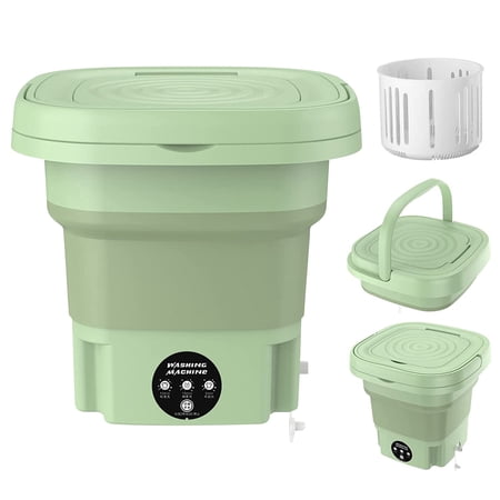 Portable Small Washing Machine, TeqHome 8L Capacity Foldable Mini Laundry Machine with Detachable Drain Basket 3 Modes, for Baby Clothes, Underwear or Small Clothes, Dorm, Camping, RV Travel Green