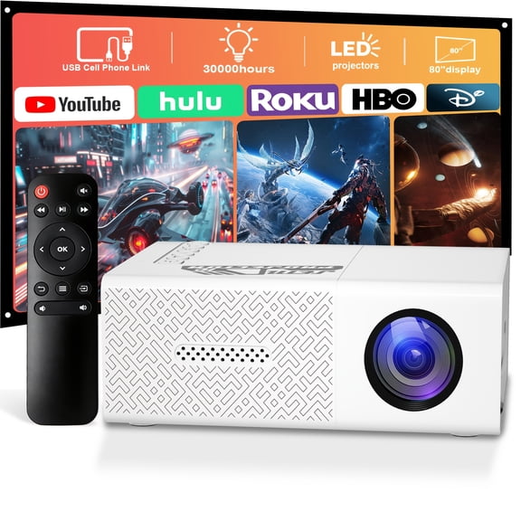 Portable Smart Home Theater Projector, Built-in Stereo Speakers & Remote, 220ANSI, Fast Focus & Auto Keystone, 3000H Lamp Life, Compatible with Phone PC TV Stick USB