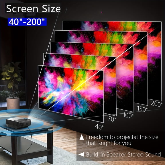 Portable Smart Mini Projector | WiFi Wireless, 200ANSI Lumens, 1080P Support & 4K Decoding | Built-in Speakers | Compatible with Phone/TV Stick/USB | for Indoor/Outdoor Movies, Gaming