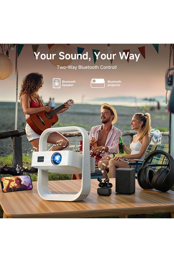 Portable Smart Projector 4K Supported Android WiFi 6 Auto Focus Mini Home Cinema Projector, High Bright Wireless Streaming Theater Device, For Bedroom Home Theater Gaming Outdoor Movie Use