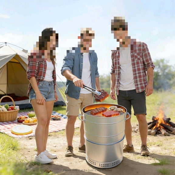 Portable Smokeless Barbecue Charcoal Barrel Grill with 50Skewers 360 Cylinder Charcoal Grills Stainless Steel Surround kebab Grill for Picnics,Camping, Parties$$Garden & Patio