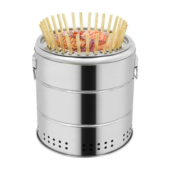 Portable Smokeless Barbecue Charcoal Barrel Grill, Stainless Steel Surround Charcoal Kebab Grill with 30 Skewers and BBQ Grill Cooking Grate, Barbecue Charcoal Barrel Grill