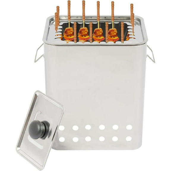 Portable Smokeless Charcoal Grill, Square Barbecue Hanging Grill Stainless BBQ Stove Kebob Grill with 26 Skewers Vertical Charcoal Smoker for Travel Camping