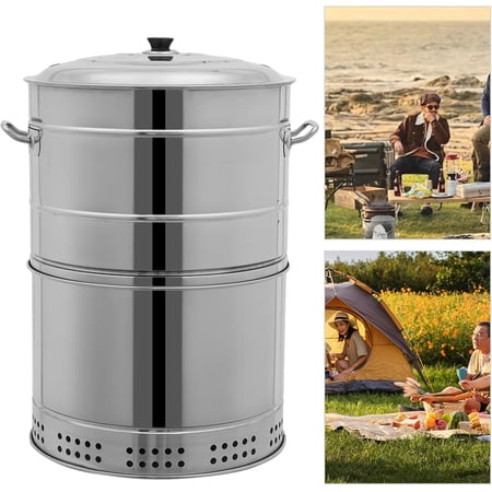 Portable Smokeless Charcoal Grill Stainless Charcoal BBQ Grill Barrel, Barbecue Grill for Outdoor Cooking Camping Picnic Patio BBQ