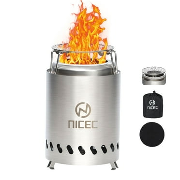 Portable Smokeless Fire Pit with Grill Grate, Removable Ash Tray, Carry Bag, Stainless Steel, for Outdoor Use (5.5 Inch)