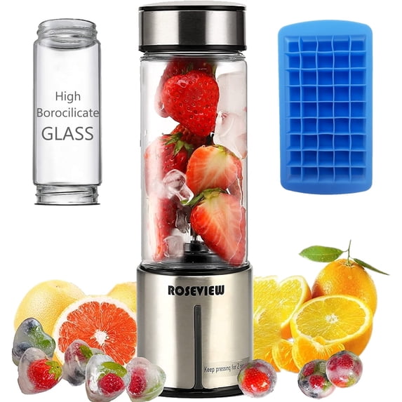Portable Smoothie blender Glass bottle Mini USB rechargeable ROSEVIEW 2 battery Handheld Shakes blend Cup USB juicer Cordless Personal smoothies maker mixer