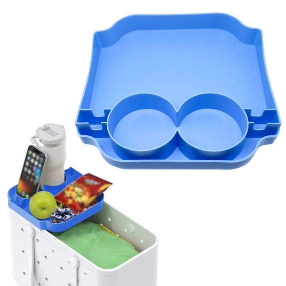 Portable Snack Container Tray, Beach Bag Organizer with Cup Holder, Divided Snack Box for Road Trips, Camping, Outdoor Dining, Travel and Family Activities
