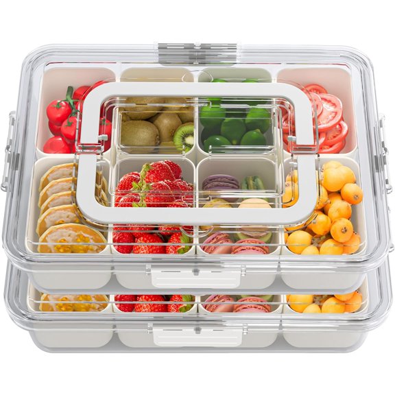 Portable Snack Tray with Lid & Handle, Divided Sections, 11.8" L, 8 Compartments