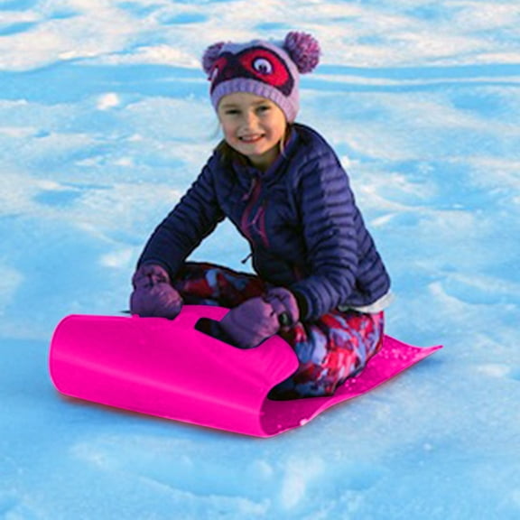 Portable Snow Sled - Extra Thick Roll-Up Plastic Sliding Mat, Wear-Resistant & Durable Soft Sled for Snow Play, Grass Sliding, and Winter Outdoor Activities, Easy to Carry Store, 48.03*16.54in, Pink