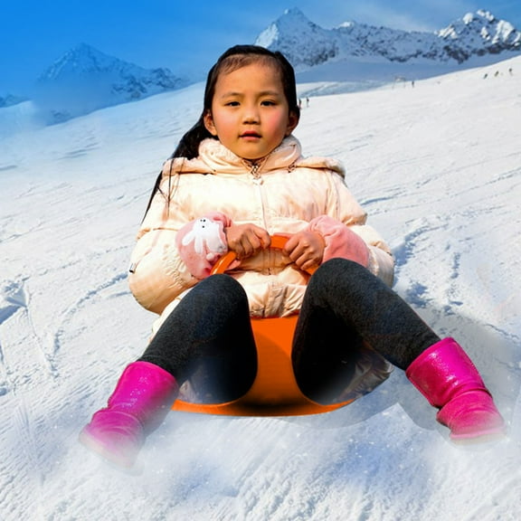 Portable Snow Sled for Kids and Adults | Plastic Sledding Saucer for Winter Snow, Grass, and Sand | ABS Sled Board with Oversized Handle for Outdoor Hill Sliding