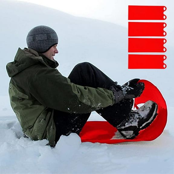 Portable Snow Sled Mat 4-Pack PE Material Winter Sports Sledding for Family - Non-Slip Handles Roll Up Storage(C-36in)