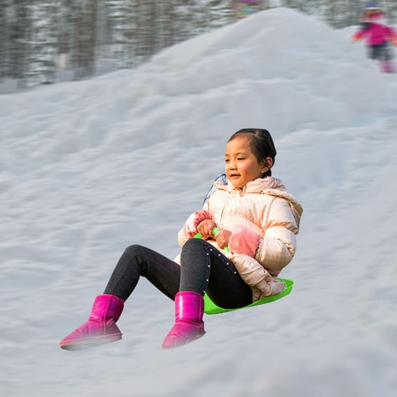 Portable Snow Sled for Kids & Adults | ABS Plastic Winter Snowboard for Skiing, Grass & Sand | 51x35cm with Oversized Handle | 1-Pack
