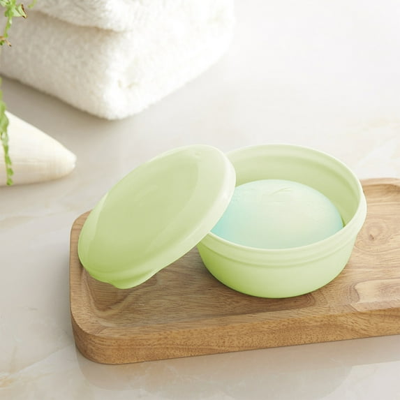 Portable Soap Box Double Drainage Sealed Leakproof Travel Soap Holder | Large Volume Open Mouth Plastic Soap Container | Bathroom Organizer Shelf | Light Green Beige | 3.9 x 3.9 x 1.85 in | Durable