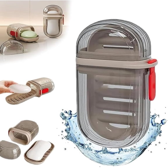 Portable Soap Case with Drain Tray & Lock Cover | Travel Soap Holder Box for Bathroom, Gym & Outdoor Use (Grey)