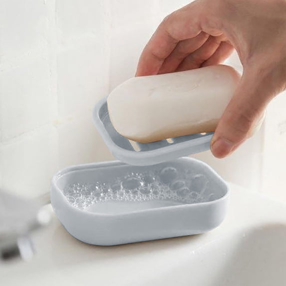 Portable Soap Dish with Drainage Tray, Compact Soap Holder for Bathroom, Kitchen, and Travel, Easy Clean Plastic Soap Caddy, Light Blue, by Zovey