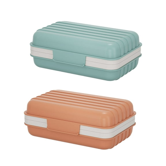 Portable Soap Dish with Lid - Draining Soap Holder for Travel, Camping, Shower, and Bathroom, 2-Pack, 1Fog Blue, 1Orange