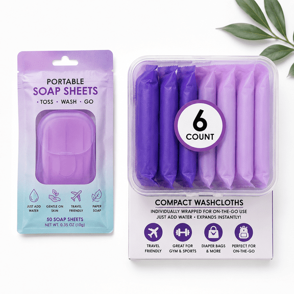 Portable Soap Sheets & Compact Washcloth Travel Bundle