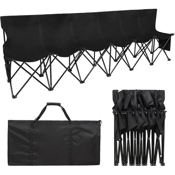 Portable Soccer Bench - Team Bench Soccer 6 Seats with Ba, Sideline Foldin Bench, Folded Chair Seatin 6 for Football Camp Outdoor Events, Team Chairs for Adults, Black