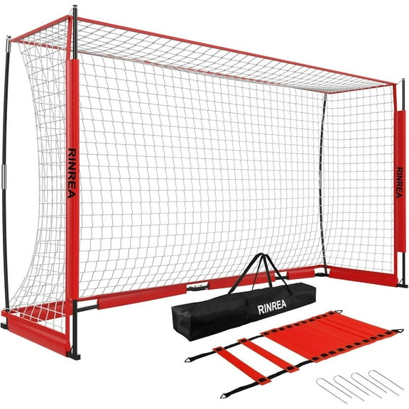 Portable Soccer Goal 12x6Ft, Collapsible Soccer Goal Net Metal Base, Quick Setup Soccer Training Equipment with 1 Carry Bag, 1 Agility Ladder, 4 Ground Nails