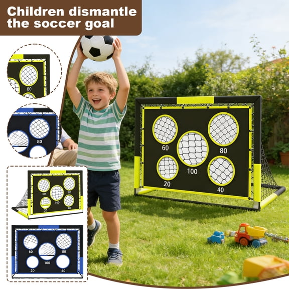 Portable Soccer Goal , 2-In-1 Easy-To-Disassemble Soccer Net With Scoreboard Storage Bag, Glass Fiber Frames, Ground Stakes, Metal Connectors, User Manual, Sports