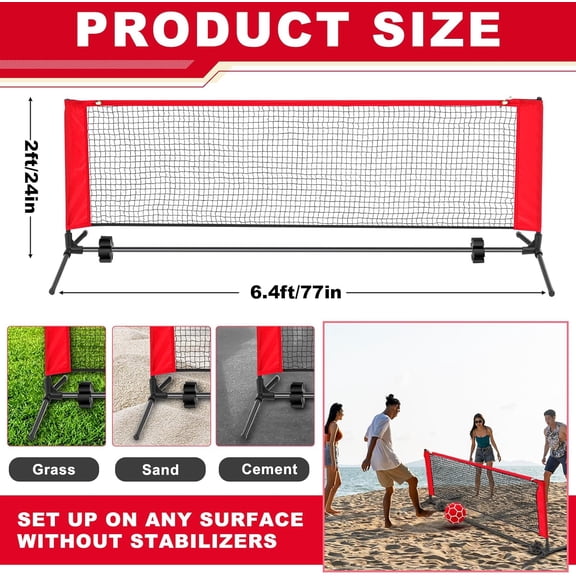 Portable Soccer Tennis Game Set with Anti Rust Steel Rod, Size 5 Soccer Ball & Drawstring Backpack - Red