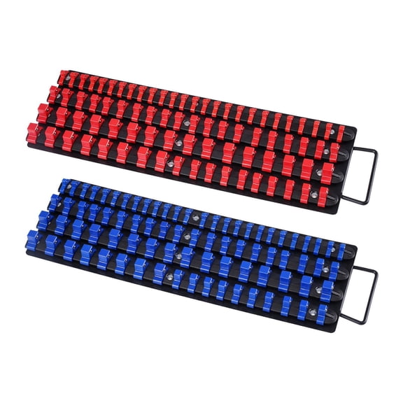 Portable Socket Organizer Tray Set 2PCS Heavy Duty Socket Rail with Handle Steel Base Holds 160 Sockets 1/4 3/8 1/2 Inch Metric SAE for Tool Box Drawer