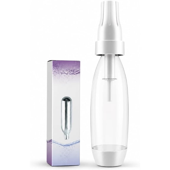 Portable Soda Maker with 1000 ml Bottle and 1 Box of CO2 Cartridges, Manual Sparkling Water Machine,White
