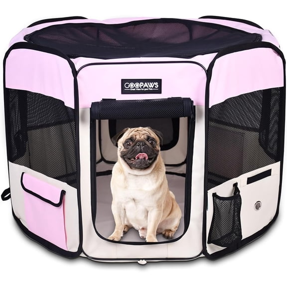Portable Soft Dog Exercise Pen 36x36x24 Inch Pink