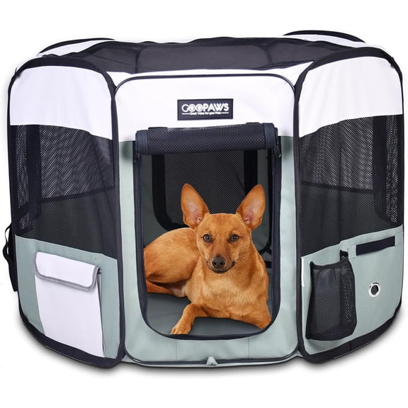 Portable Soft Pet Exercise Pen 36" Round, Shale Green, Indoor/Outdoor Use