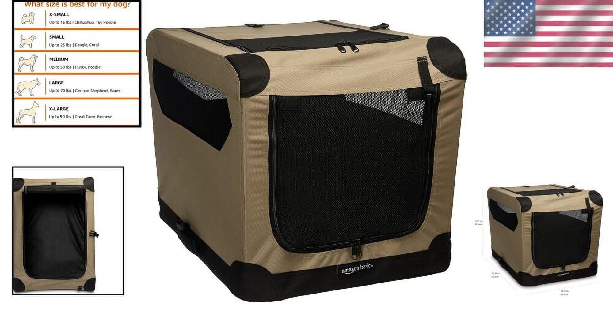 Portable SoftSided Dog Travel Crate Kennel for Small Breeds, Tan, 26.0