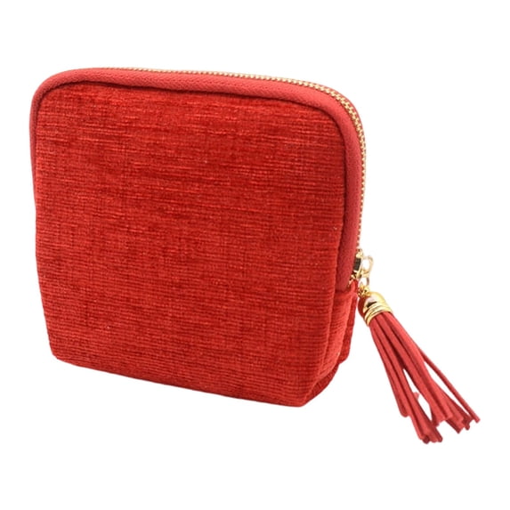 Portable Soft Zipper Travel Jewelry Pouch with 5 Divided Compartments, Anti Scratch Carry Case for Earring, Necklace, Bracelet & Small Accessory Safekeeping,5.11x4.33x1.18 Inch,Red