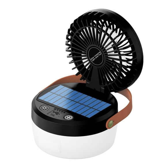 Portable Solar Camping Light With 3 Speed Fan USB Rechargeable 4 Lighting Modes 90 Degree Adjustable Angle Hanging Lamp
