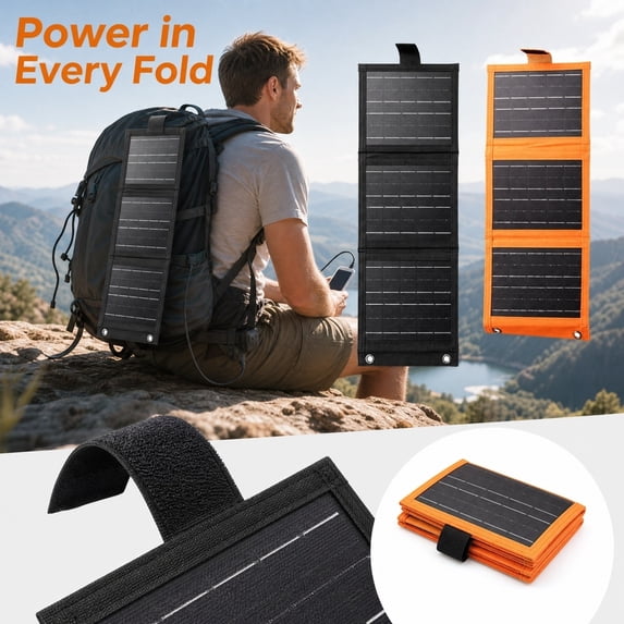 Portable Solar Charger, Foldable Solar Panel, Monocrystalline Solar Cells, Usb Output, 17X7 in Compact Lightweight Solar Panel Kit with 2 Securing Buckles, User Manual, for