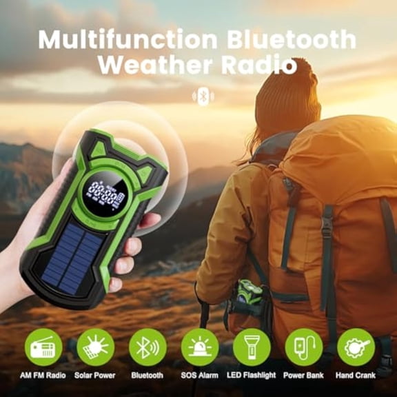 Portable Solar Emergency Radio with 5000mAh Rechargeable Battery, Small FM/AM, Hand-Cranked Emergency Solar Radio, Ideal for Emergencies, Power Outages, and Family