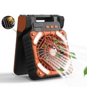 Solar Camping Fan,10400mAh Camping Fan with Solar Panel & LED Light,4 Speeds USB Rechargeable Solar Powered Fan for Camping Fishing Travel Hurricane Power Outage（Orange）