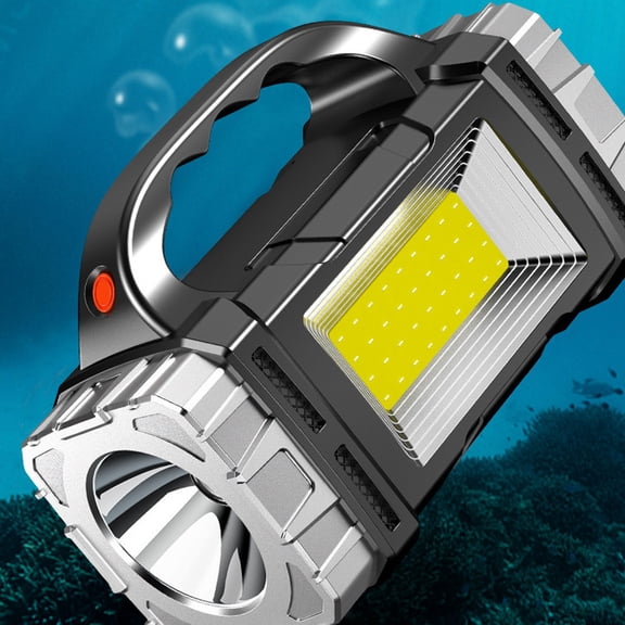 Portable Solar Flashlight, Czzoypi Rechargeable Emergency LED Light, Multi-Function Red Blue Flashing Cob Searchlight for Outdoor Camping Hiking, Silver